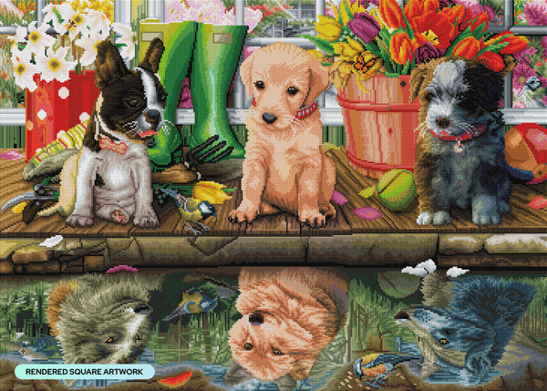 Diamond Painting Dog Reflection In The Water Cute Design