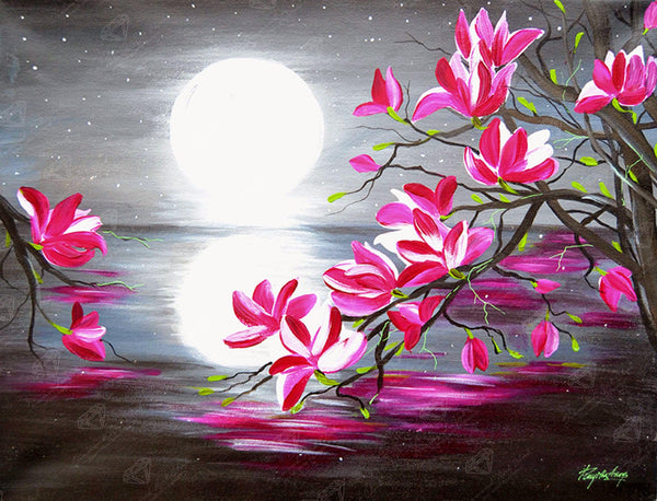 Diamond Painting Bright Moon Flowers 006, Full Image - Painting