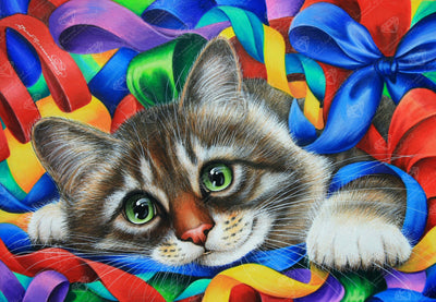 Cat Playing In Ribbons