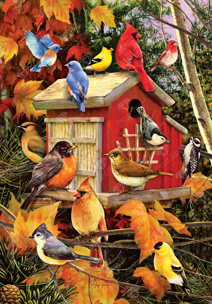 Fall Birds on Barn Birdhouse