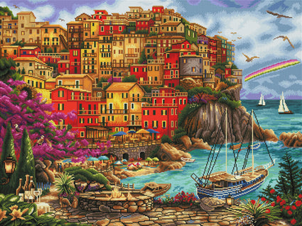 Diamond Painting A Beautiful Day at Cinque Terre 36.6" x 27.6″ (93cm x 70cm) / Square with 57 Colors including 2 ABs / 102,213