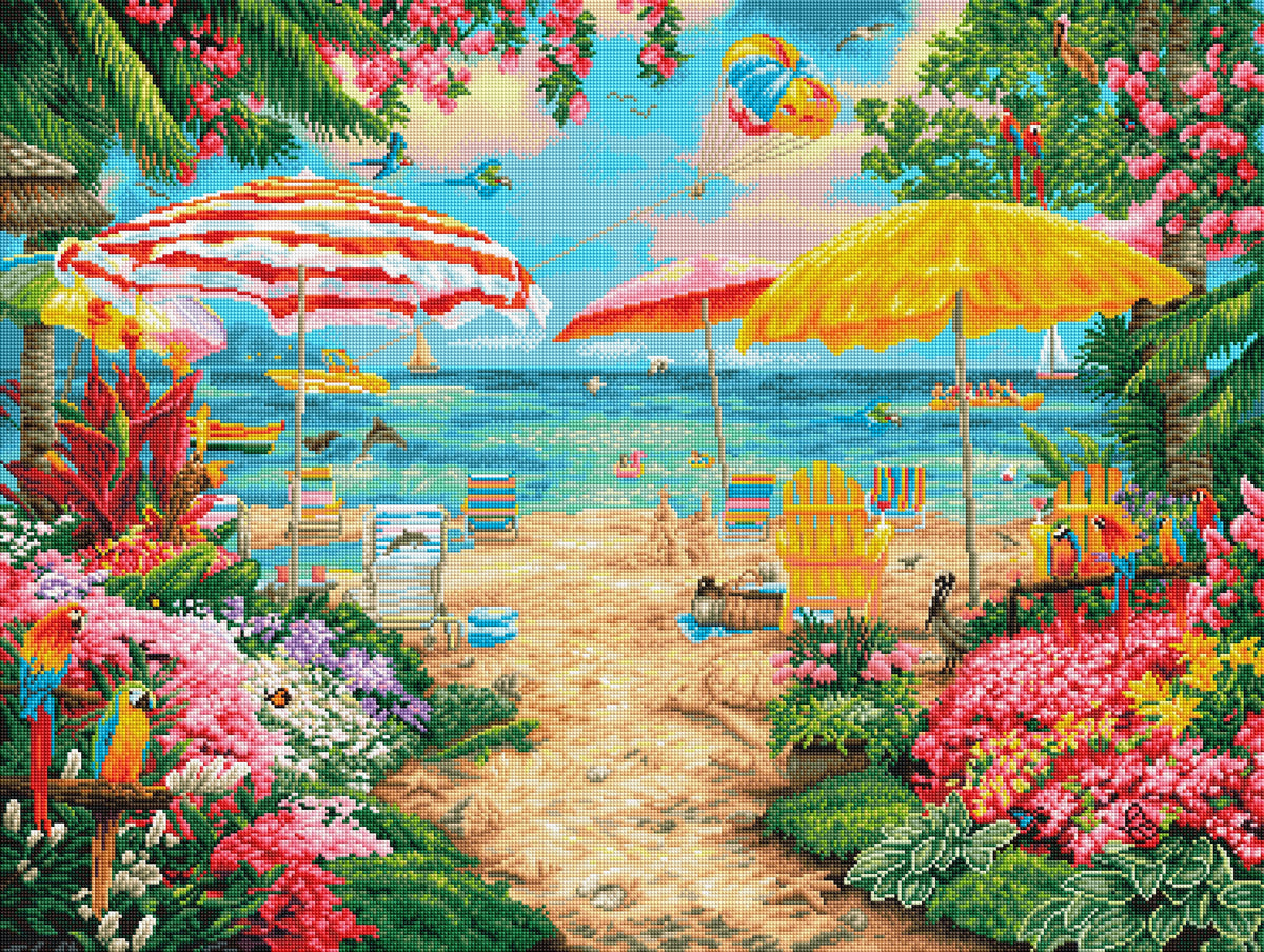 Diamond Painting A Perfect Day at the Beach 36.6" x 27.6" (93cm x 70cm) / Square With 60 Colors Including 4 ABs / 104,813