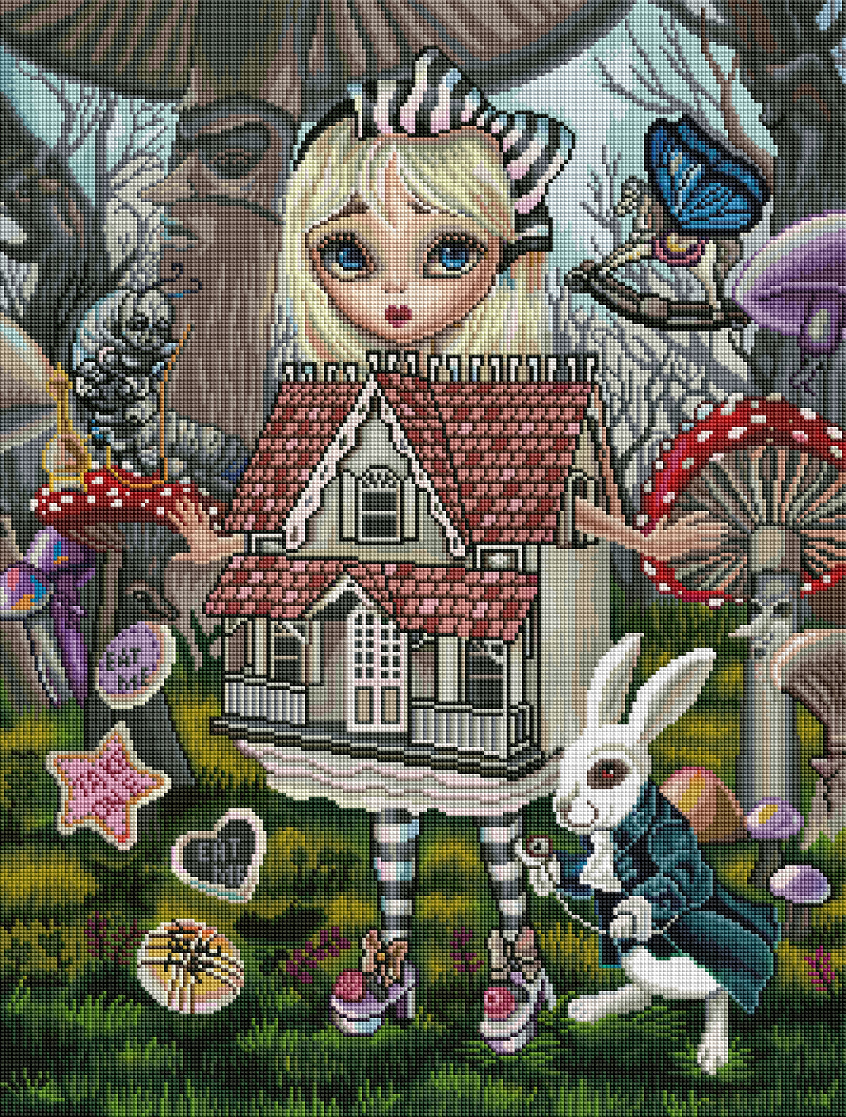 Diamond Painting Alice in the White Rabbit House 22" x 29″ (56cm x 74cm) / Square with 59 Colors including 2 ABs / 62,590