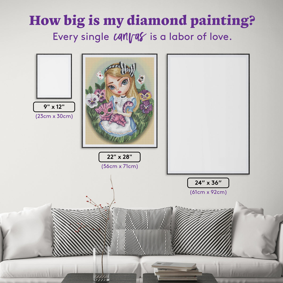 Diamond Painting Alice in Wonderland in The Pansy Garden 22" x 28″ (56cm x 71cm) / Round with 58 Colors including 4 ABs / 50,148