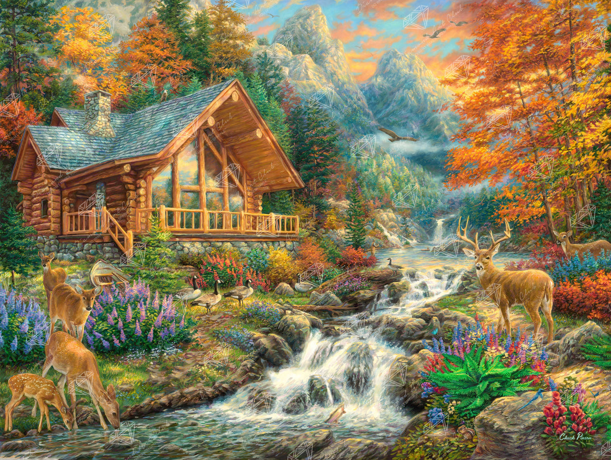 Diamond Painting Alpine Serenity 36.6" x 27.6" (93cm x 70cm) / Square with 75 Colors including 3 ABs and 2 Fairy Dust Diamonds / 104,813