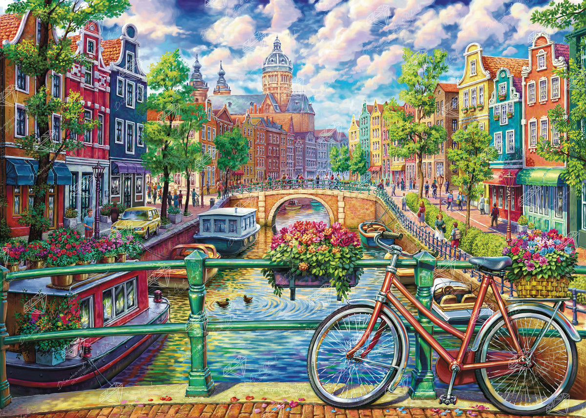 Diamond Painting Amsterdam Canal 38.6" x 27.6″ (98cm x 70cm) / Square with 65 Colors including 4 ABs / 107,476