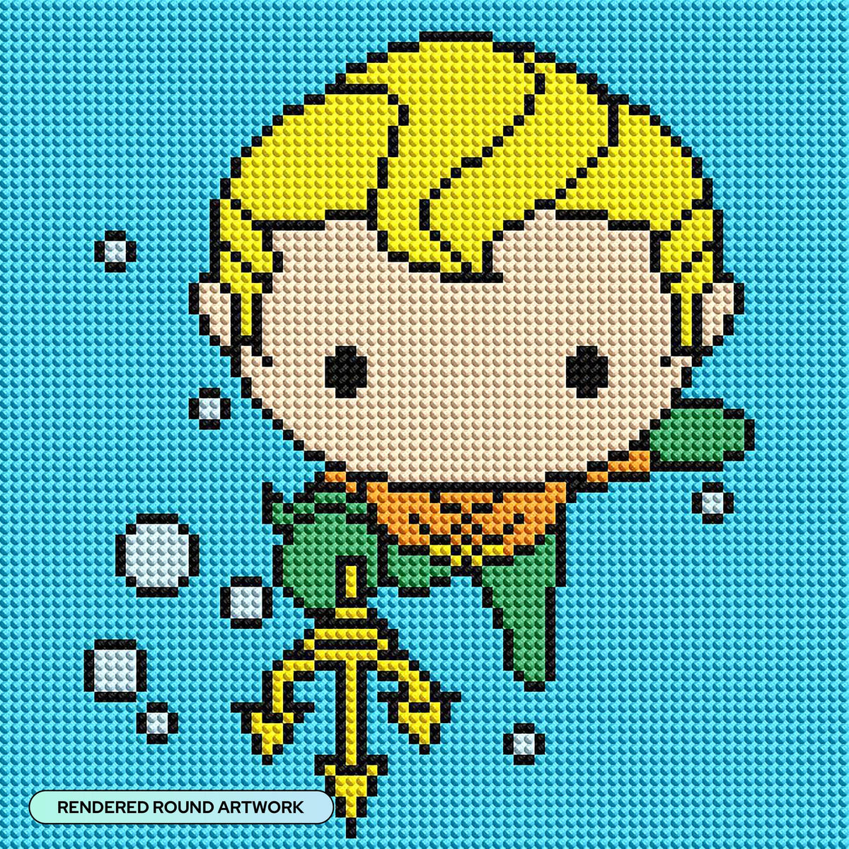 Diamond Painting Aquaman Chibi 9" x 9" (22.7cm x 22.7cm) / Round with 8 Colors including 2 ABs / 6,561