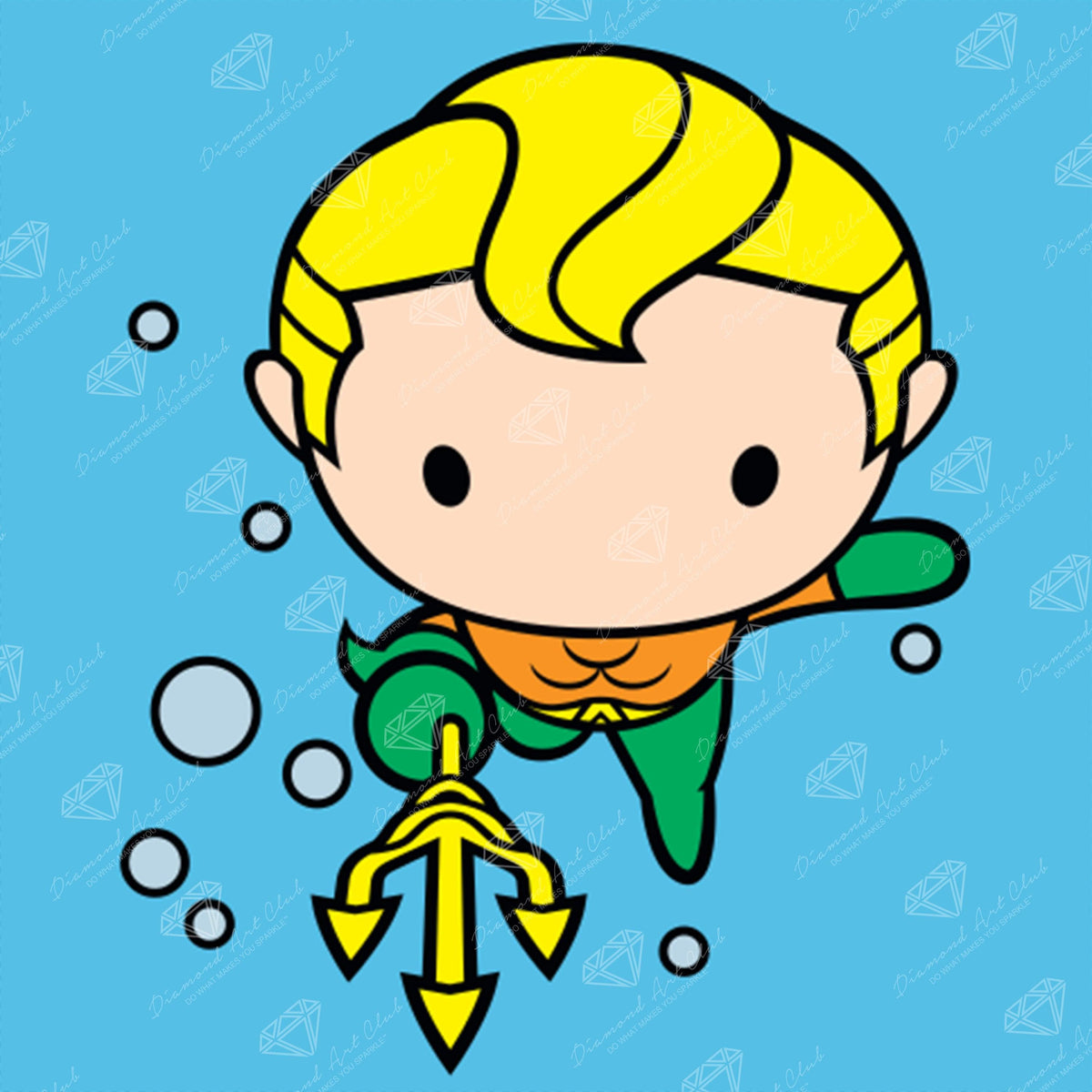 Diamond Painting Aquaman Chibi 9" x 9" (22.7cm x 22.7cm) / Round with 8 Colors including 2 ABs / 6,561