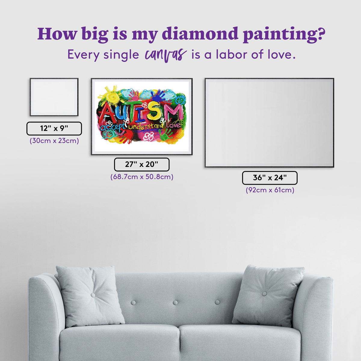 Diamond Painting Autism - Accept Understand Love 27" x 20" (68.5cm x 50.8cm) / Square With 58 Colors Including 4 ABs and 2 Fairy Dust Diamonds / 37,591