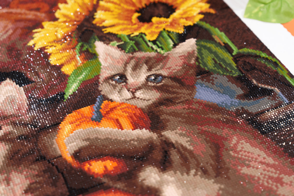 Diamond Painting Autumn Kittens 22" x 32" (55.8cm x 80.9cm) / Square With 55 Colors Including 4 ABs / 72,800