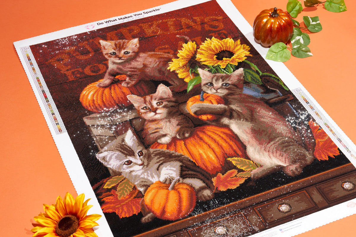 Diamond Painting Autumn Kittens 22" x 32" (55.8cm x 80.9cm) / Square With 55 Colors Including 4 ABs / 72,800