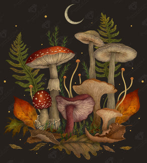 Diamond Painting Autumn Mushrooms 25.6" x 28.4" (64.9cm x 71.9cm) / Square with 59 Colors including 1 Iridescent Diamond and 4 Fairy Dust Diamonds / 75,429