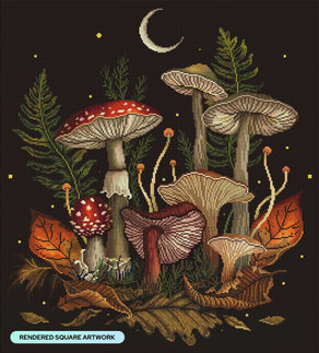 Diamond Painting Autumn Mushrooms 25.6" x 28.4" (64.9cm x 71.9cm) / Square with 59 Colors including 1 Iridescent Diamond and 4 Fairy Dust Diamonds / 75,429