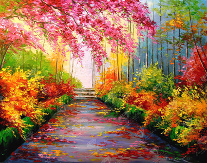 Diamond Painting Autumn Path 28" x 22″ (71cm x 56cm) / Round with 45 Colors including 2 ABs / 49,896