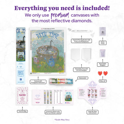 Diamond Painting Bath Time 22" x 29″ (56cm x 74cm) / Square with 52 Colors including 3 ABs / 64,531