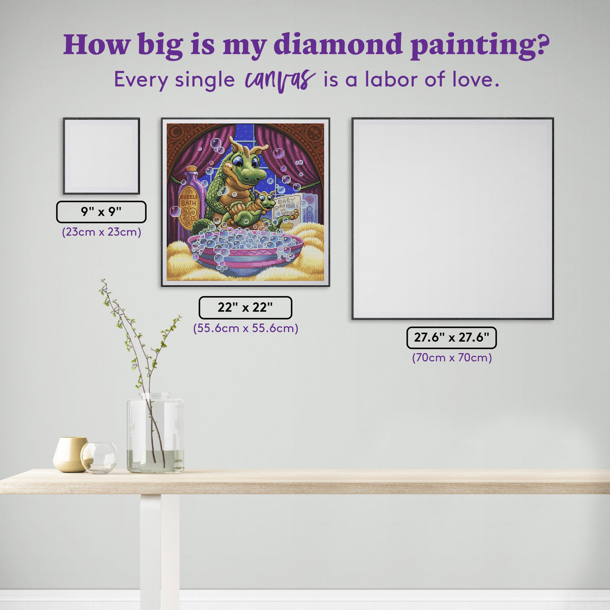 Diamond Painting Bath Time 22" x 22" (55.6cm x 55.6cm) / Round with 51 Colors including 2 ABs and 2 Fairy Dust Diamonds / 40,802