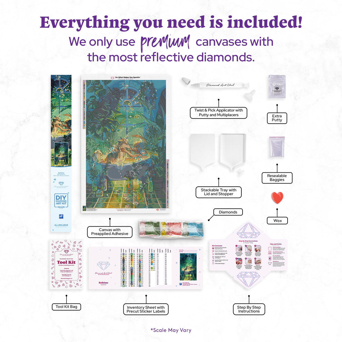 Diamond Painting Bathtime 25.6" x 40.9" (65cm x 103.8cm) / Square with 60 Colors including 3 ABs and 2 Fairy Dust Diamonds / 108,837