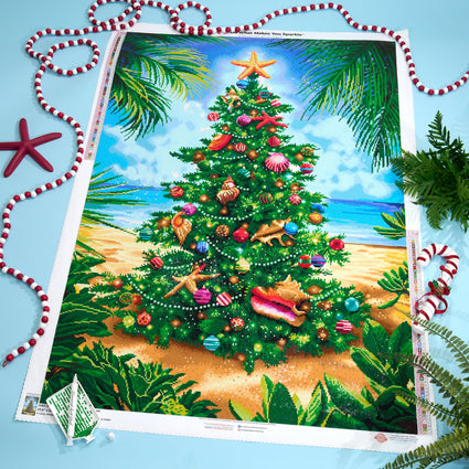 Diamond Painting Beach Christmas Tree 27.6" x 38.6" (69.9cm x 97.8cm) / Square with 65 Colors including 4 ABs and 3 Fairy Dust Diamonds / 110,433