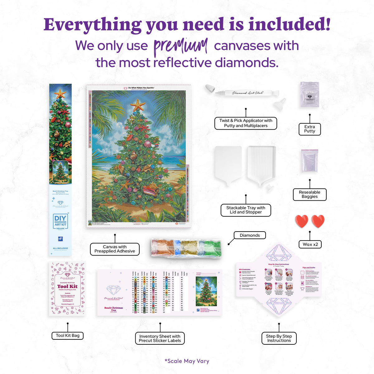 Diamond Painting Beach Christmas Tree 27.6" x 38.6" (69.9cm x 97.8cm) / Square with 65 Colors including 4 ABs and 3 Fairy Dust Diamonds / 110,433