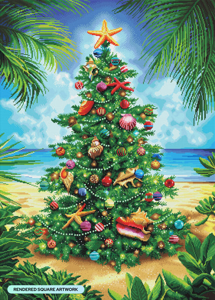 Diamond Painting Beach Christmas Tree 27.6" x 38.6" (69.9cm x 97.8cm) / Square with 65 Colors including 4 ABs and 3 Fairy Dust Diamonds / 110,433