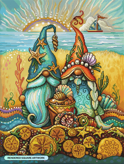 Diamond Painting Beach Gnomes 22" x 29" (55.8cm x 73.7cm) / Square with 80 Colors including 2 ABs and 4 Fairy Dust Diamonds / 66,304