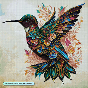 Diamond Painting Beautiful Hummingbird 23.6" x 23.6" (60cm x 60cm) / Square with 50 Colors including 2 ABs and 2 Fairy Dust Diamonds / 58,081