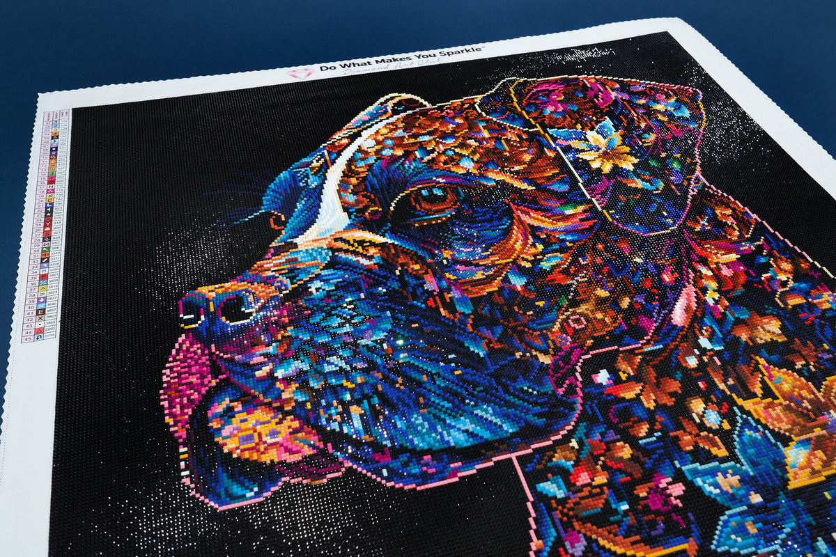 Diamond Painting Bentley the Stained Glass Boxer 25.6" x 25.6" (65cm x 65cm) / Square with 45 Colors including 4 ABs and 2 Fairy Dust Diamonds / 68,121