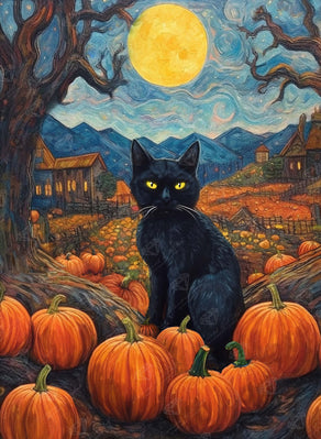 Diamond Painting Black Cat Midnight 25.6" x 35" (65cm x 88.9cm) / Square with 54 Colors including 2 ABs and 4 Fairy Dust Diamonds / 93,177