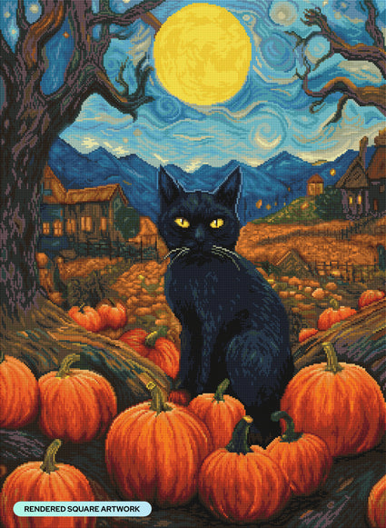 Diamond Painting Black Cat Midnight 25.6" x 35" (65cm x 88.9cm) / Square with 54 Colors including 2 ABs and 4 Fairy Dust Diamonds / 93,177