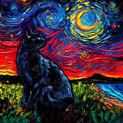 Diamond Painting Black Cat Night 25.6" x 25.6" (65cm x 65cm) / Square with 42 Colors including 4 ABs / 68,121