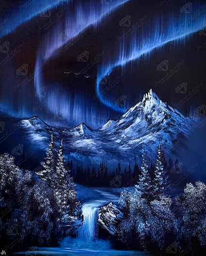 Diamond Painting Blue Aurora Falls 27.6" x 34.3" (69.9cm x 86.9cm) / Square with 25 Colors including 2 ABs and 1 Iridescent Diamond and 1 Fairy Dust Diamond / 98,069