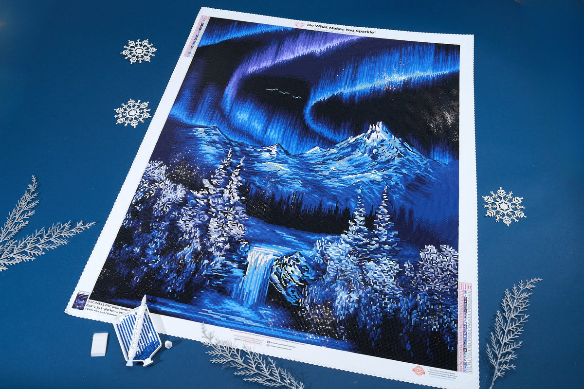 Diamond Painting Blue Aurora Falls 27.6" x 34.3" (69.9cm x 86.9cm) / Square with 25 Colors including 2 ABs and 1 Iridescent Diamond and 1 Fairy Dust Diamond / 98,069