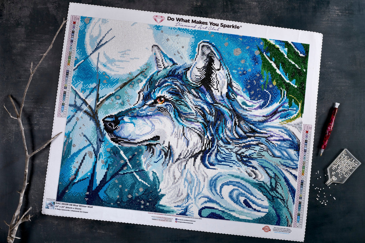 Diamond Painting Blue Winter Wolf 25" x 20" (64cm x 51cm) / Round with 41 Colors including 2 ABs and 1 Iridescent Diamonds / 41,268