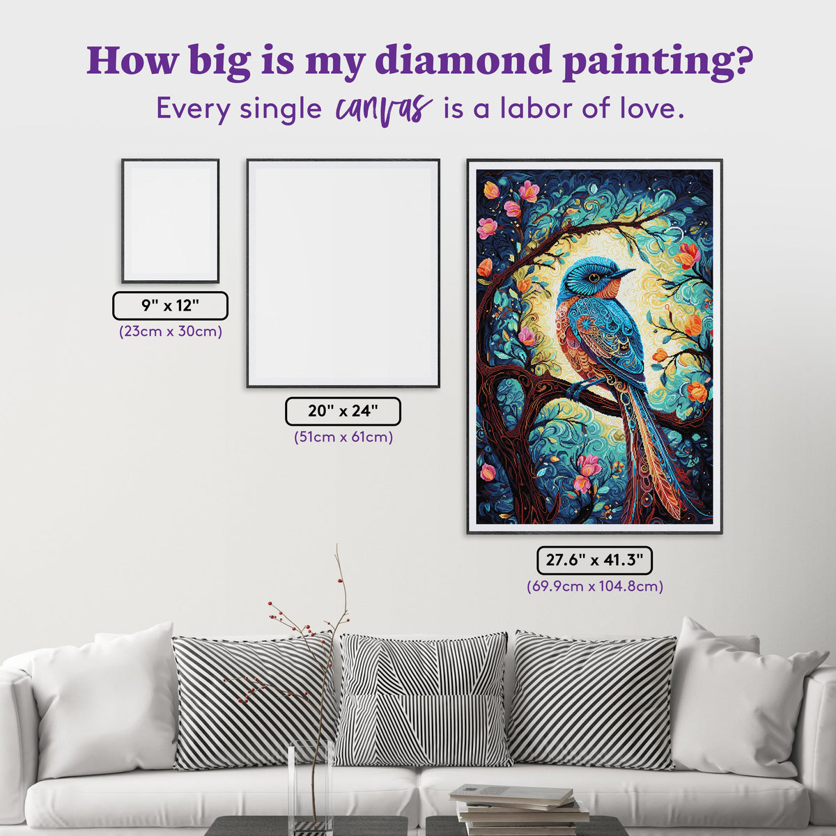 Diamond Painting Bluebird of Happiness 27.6" x 41.3" (69.9cm x 104.8cm) / Square with 61 Colors including 3 ABs and 3 Fairy Dust Diamonds / 118,301