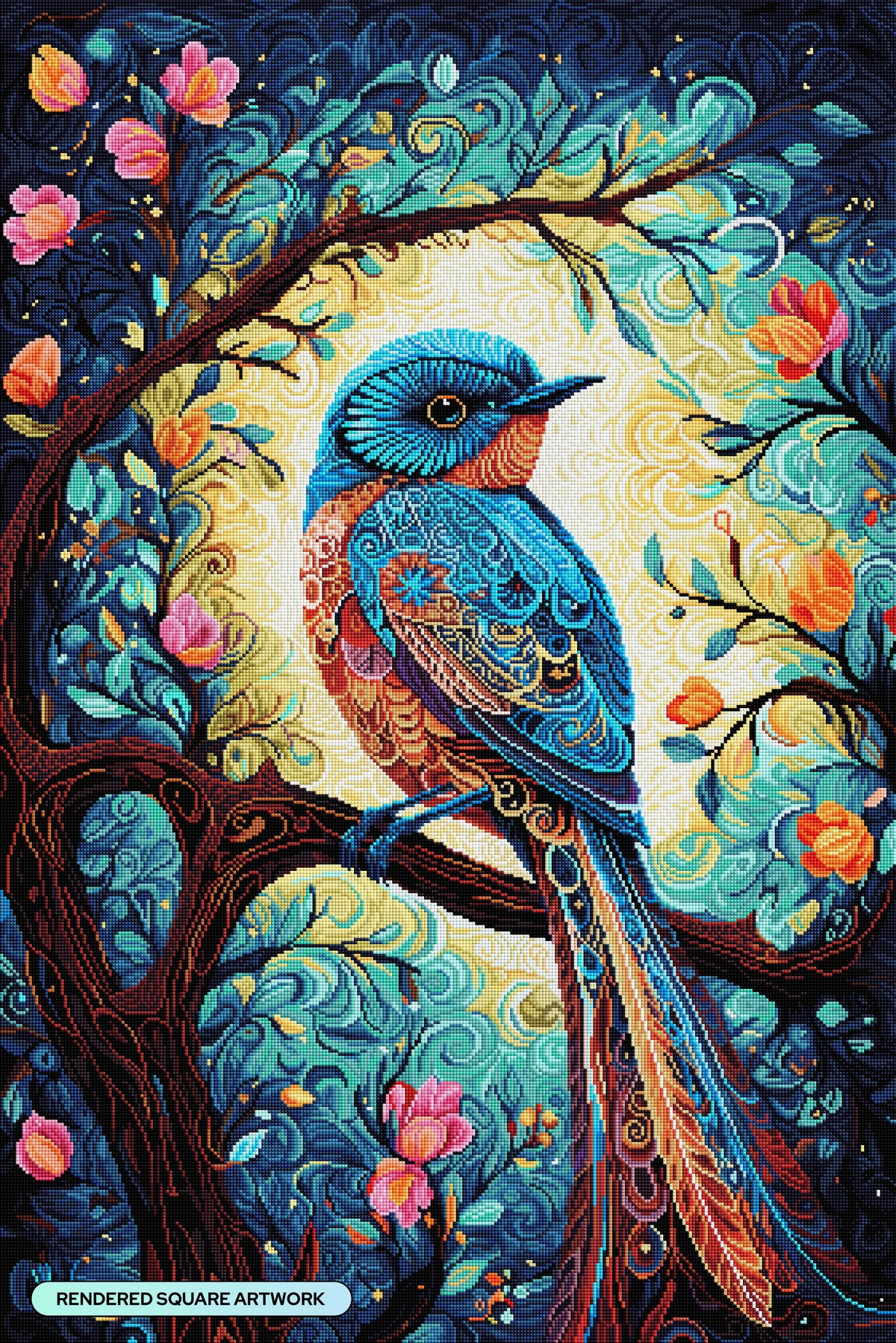 Diamond Painting Bluebird of Happiness 27.6" x 41.3" (69.9cm x 104.8cm) / Square with 61 Colors including 3 ABs and 3 Fairy Dust Diamonds / 118,301