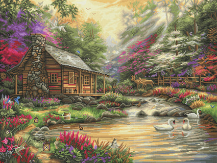 Diamond Painting Brookside Retreat 36.6" x 27.6″ (93cm x 70cm) / Square with 55 Colors including 2 ABs / 102,210