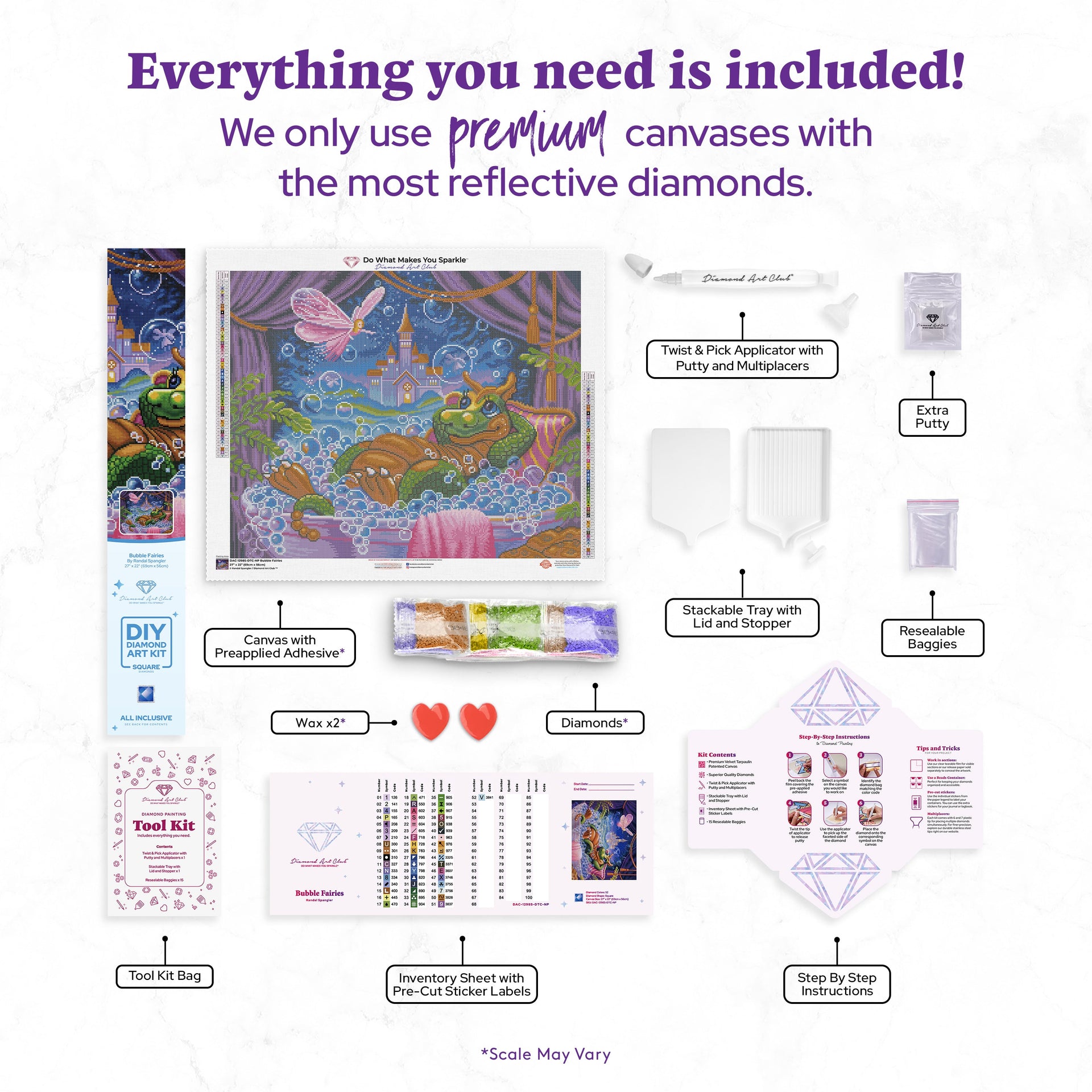 Diamond Painting Bubble Fairies 27" x 22″ (69cm x 56cm) / Square with 52 Colors including 2 ABs / 60,382