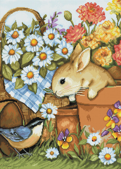 Diamond Painting Bunny In Flower Pot 20" x 28" (51cm x 71cm) / Square with 54 Colors including 4 ABs / 57,936