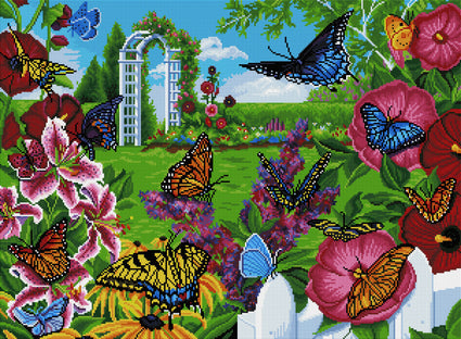 Diamond Painting Butterflies in the Garden 30" x 22" (76cm x 56cm) / Square with 47 Colors including 4 ABs / 66,521