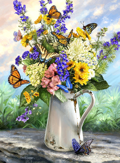 Diamond Painting Butterfly Blossoms 20" x 27" (50.7cm x 69cm) / Round with 60 Colors including 4 ABs / 44,526