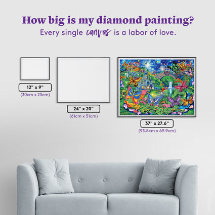 Diamond Painting Butterfly Fantasy 37" x 27.6" (93.8cm x 69.9cm) / Square with 66 Colors including 4 ABs and 4 Fairy Dust Diamonds / 105,937