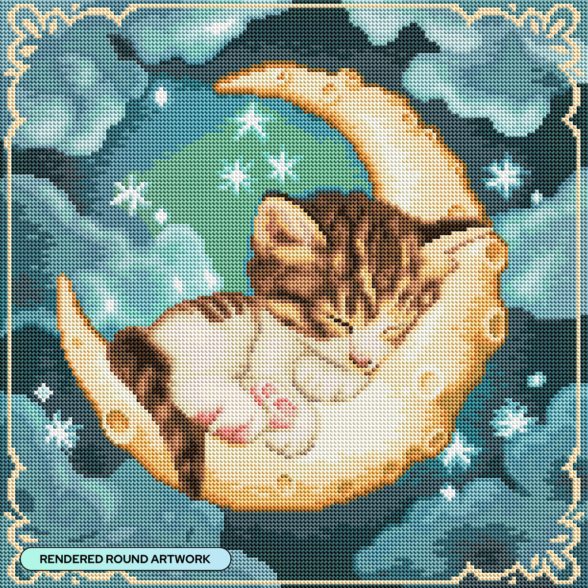 Diamond Painting Cancer Zodiac Kitten 17" x 17" (42.7cm x 42.7cm) / Round with 36 Colors including 1 AB and 3 Fairy Dust Diamonds / 24,025