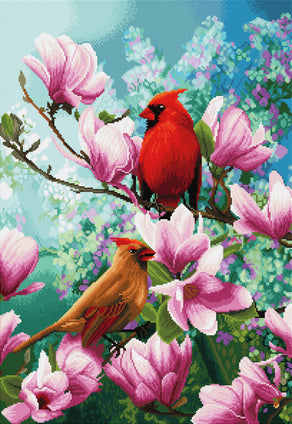 Diamond Painting Cardinal Family 20" x 29" (50.8cm x 73.7cm) / Square With 58 Colors Including 5 ABs / 60,384