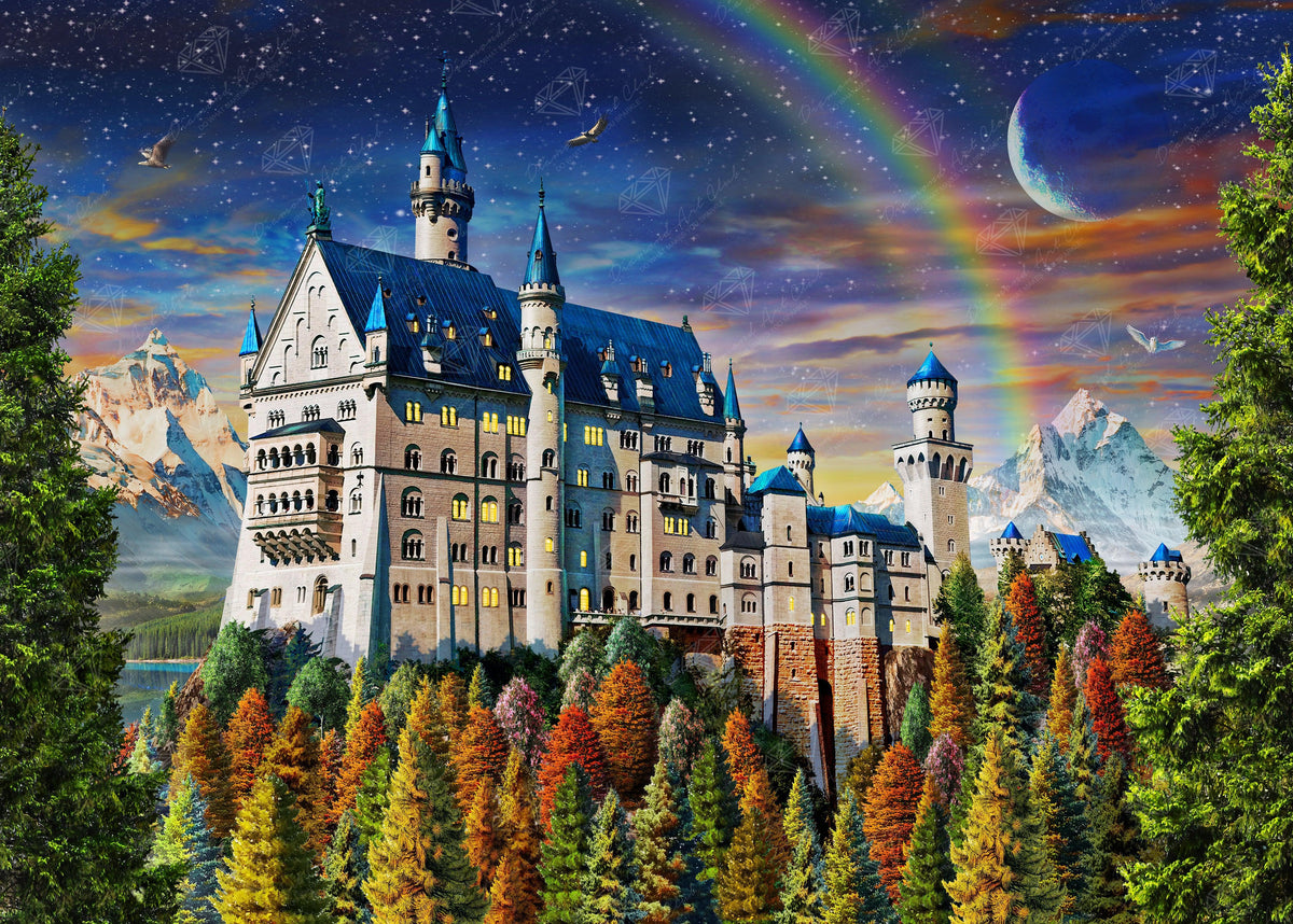 Diamond Painting Castle Neuschwanstein 35.8" x 25.6" (91cm x 65cm) / Square with 71 Colors including 4 ABs and 1 Fairy Dust Diamonds / 95,265