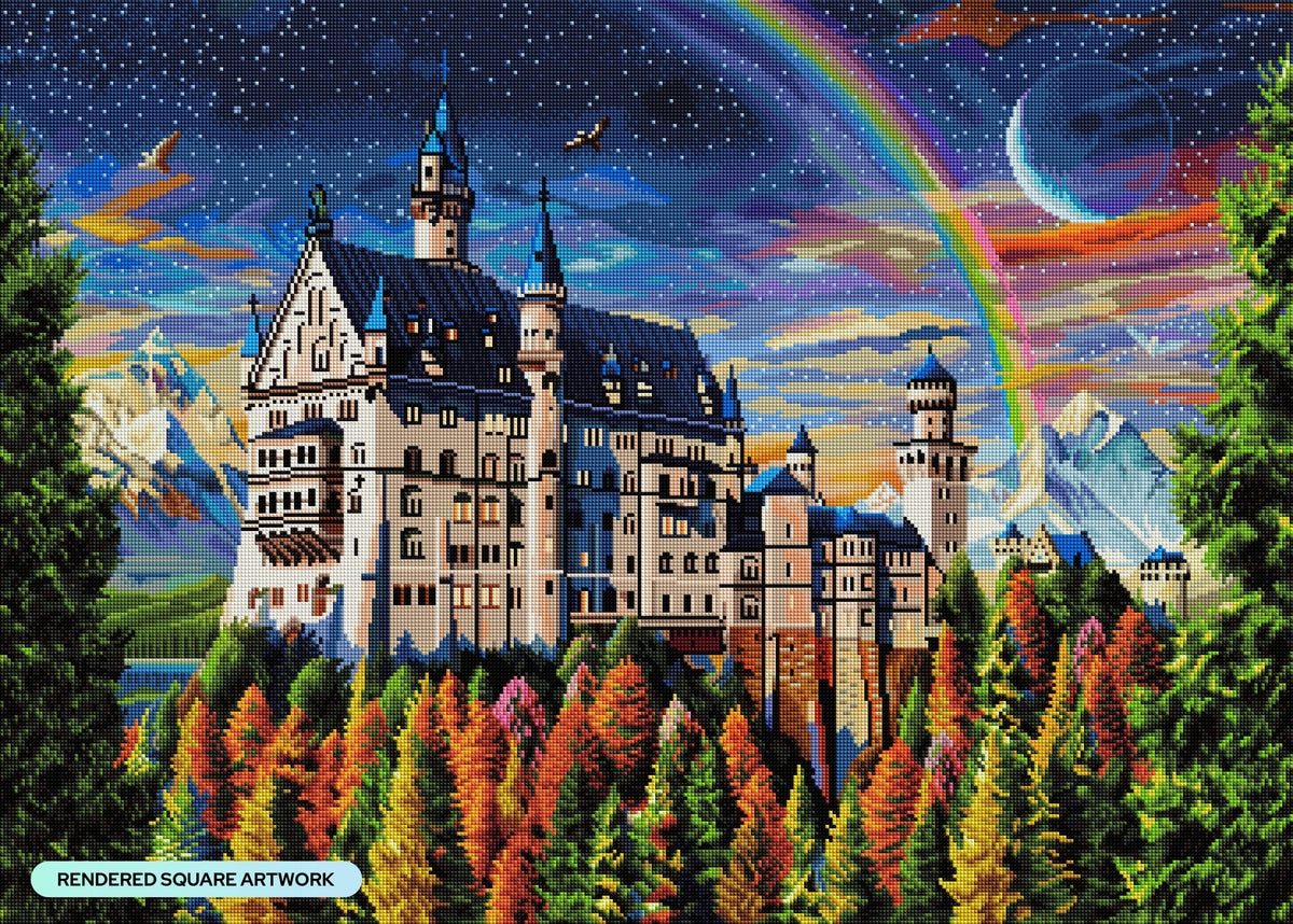 Diamond Painting Castle Neuschwanstein 35.8" x 25.6" (91cm x 65cm) / Square with 71 Colors including 4 ABs and 1 Fairy Dust Diamonds / 95,265