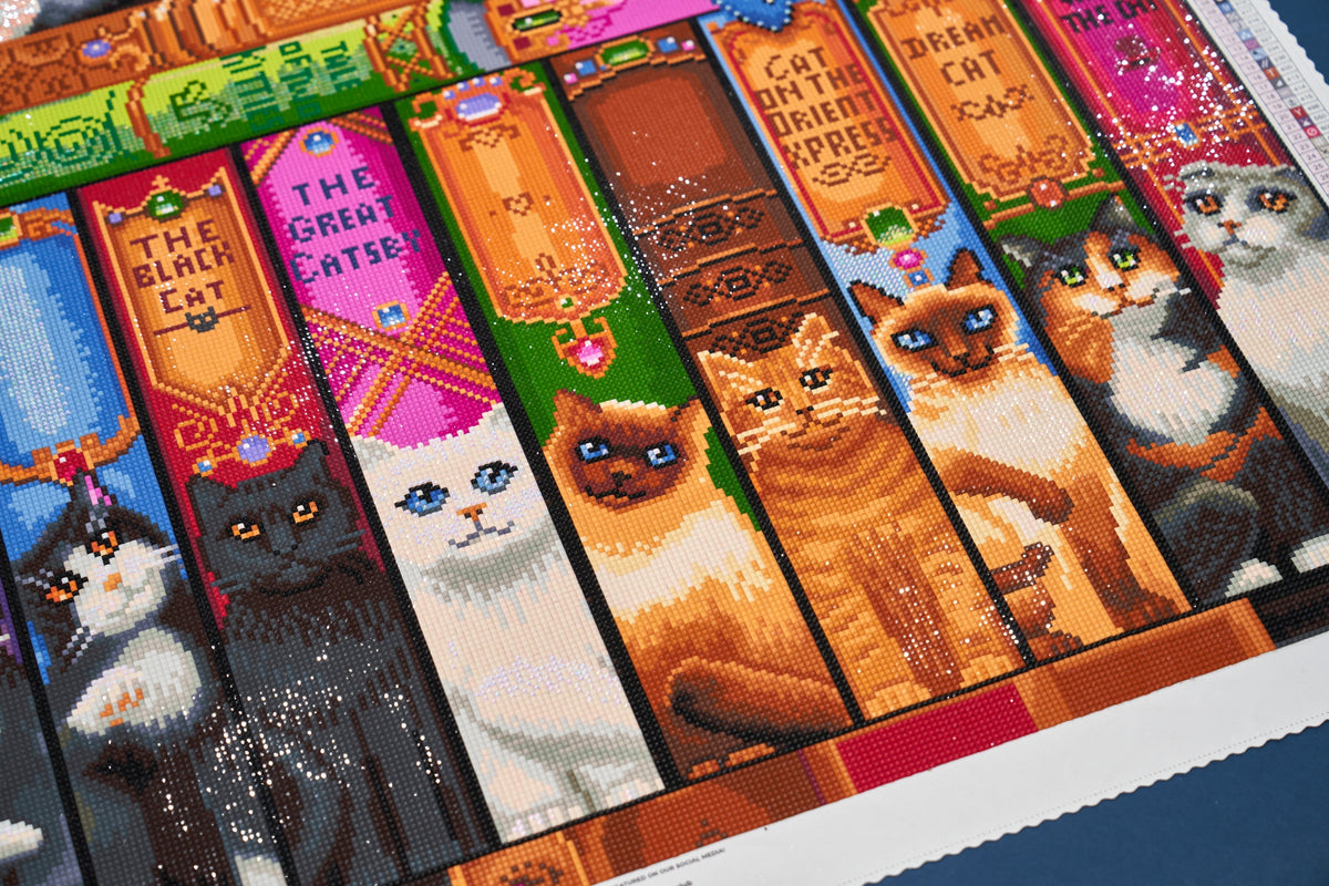 Diamond Painting Cat Bookshelf 34.3" x 27.6" (87cm x 70cm) / Square with 58 Colors including 4 ABs / 98,069