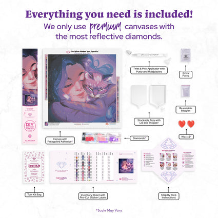 Diamond Painting Cat Comforts 20" x 20" (50.6cm x 50.6cm) / Round with 51 Colors including 2 ABs and 2 Fairy Dust Diamonds and 1 Iridescent Diamond / 33,856