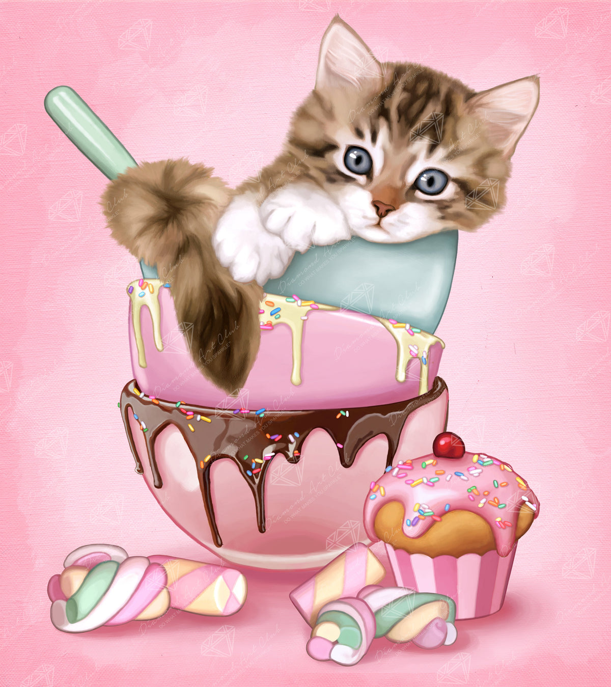 Diamond Painting Cat & Cupcake 16" x 18″ (41cm x 46cm) / Square with 42 Colors including 2 ABs / 13,611