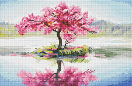 Diamond Painting Cherry Blossom Reflection 16.5" x 25.2″ (42cm x 64cm) / Round With 39 Colors Including 3 ABs / 33,448