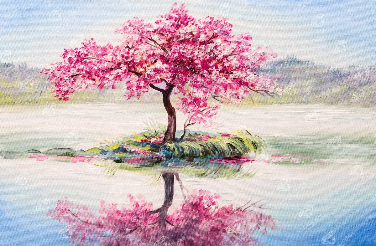 Diamond Painting Cherry Blossom Reflection 16.5" x 25.2″ (42cm x 64cm) / Round With 39 Colors Including 3 ABs / 33,448